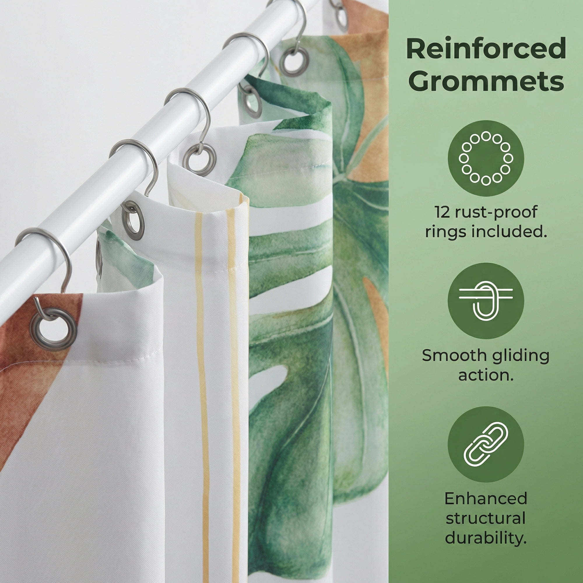 Unique Bargains Leaf Print Shower Curtain Bohemian Waterproof Set Green Gold 71"W x 71"L