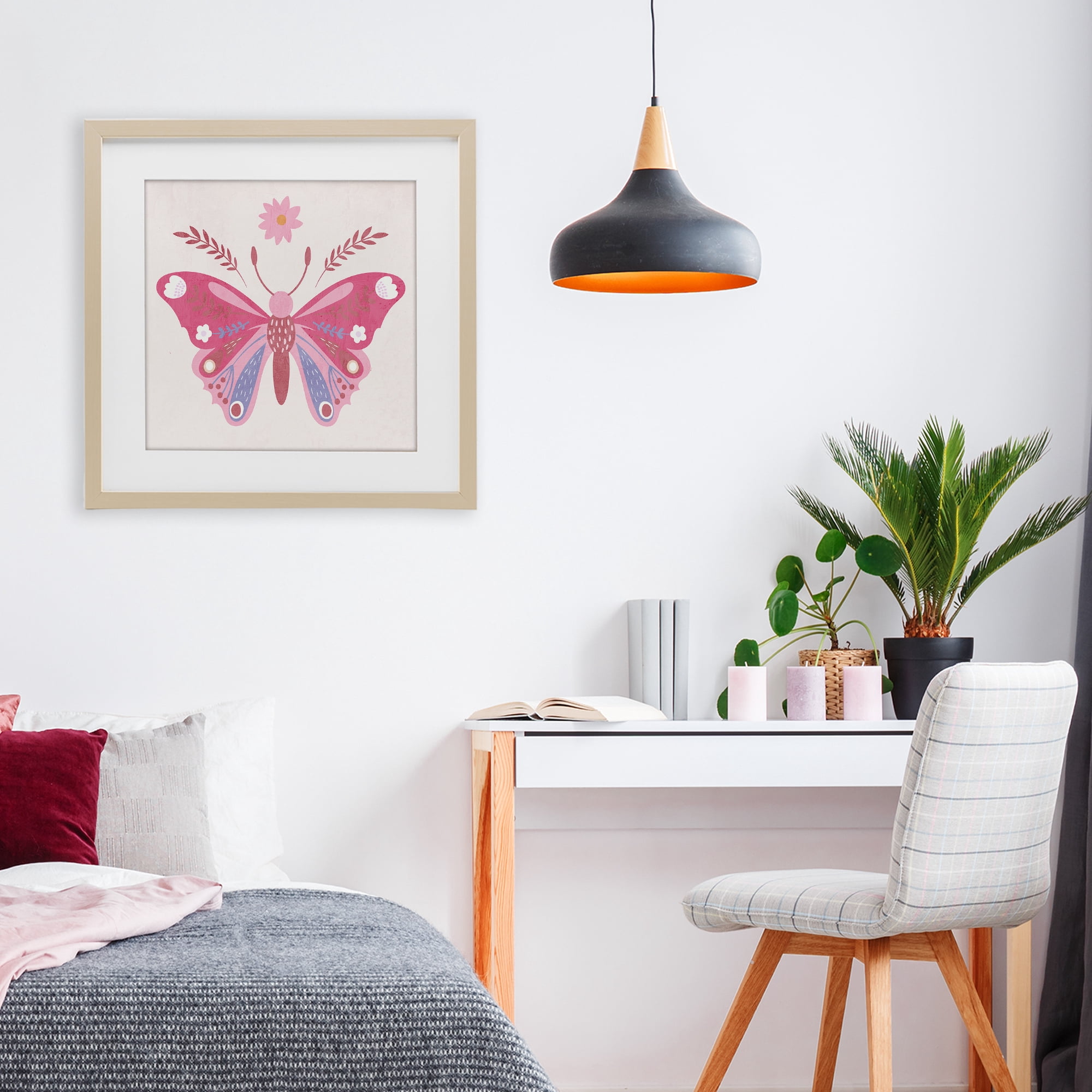 Stupell Industries Folk Butterfly in Pink Birch Framed Print Under Glass, design by Kim Allen