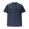 thumbnail image 4 of Coorders Men's Henley Button Down Shirts with Pockets, Linen Men's Two Pocket Button Front Shirt, Navy, S, 4 of 7