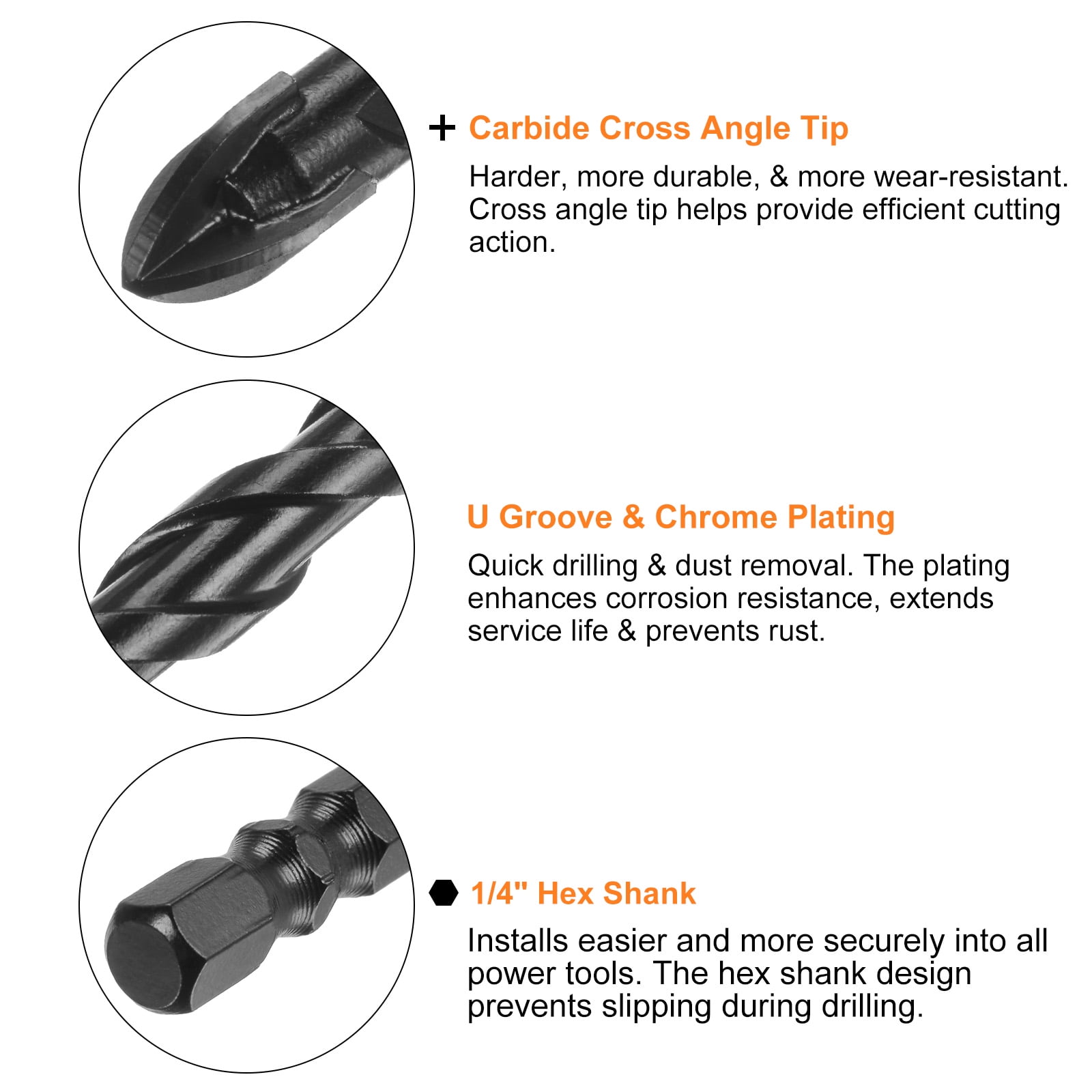 Uxcell 10 Packs 3/16" 3/16" 1/4" 1/4" 1/4" 1/4" 5/16" 5/16" 3/8" 1/2" Concrete Masonry Drill Bit Set
