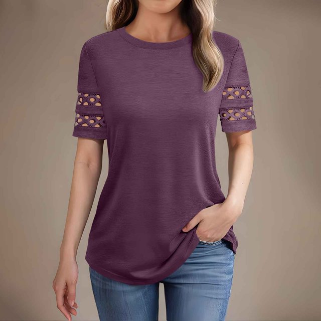 Liquidation à Moins de 5! Sevevn T-shirt Imprimé pour Femme Col Rond Manches Courtes Accès Anticipé Offres Violet TTG