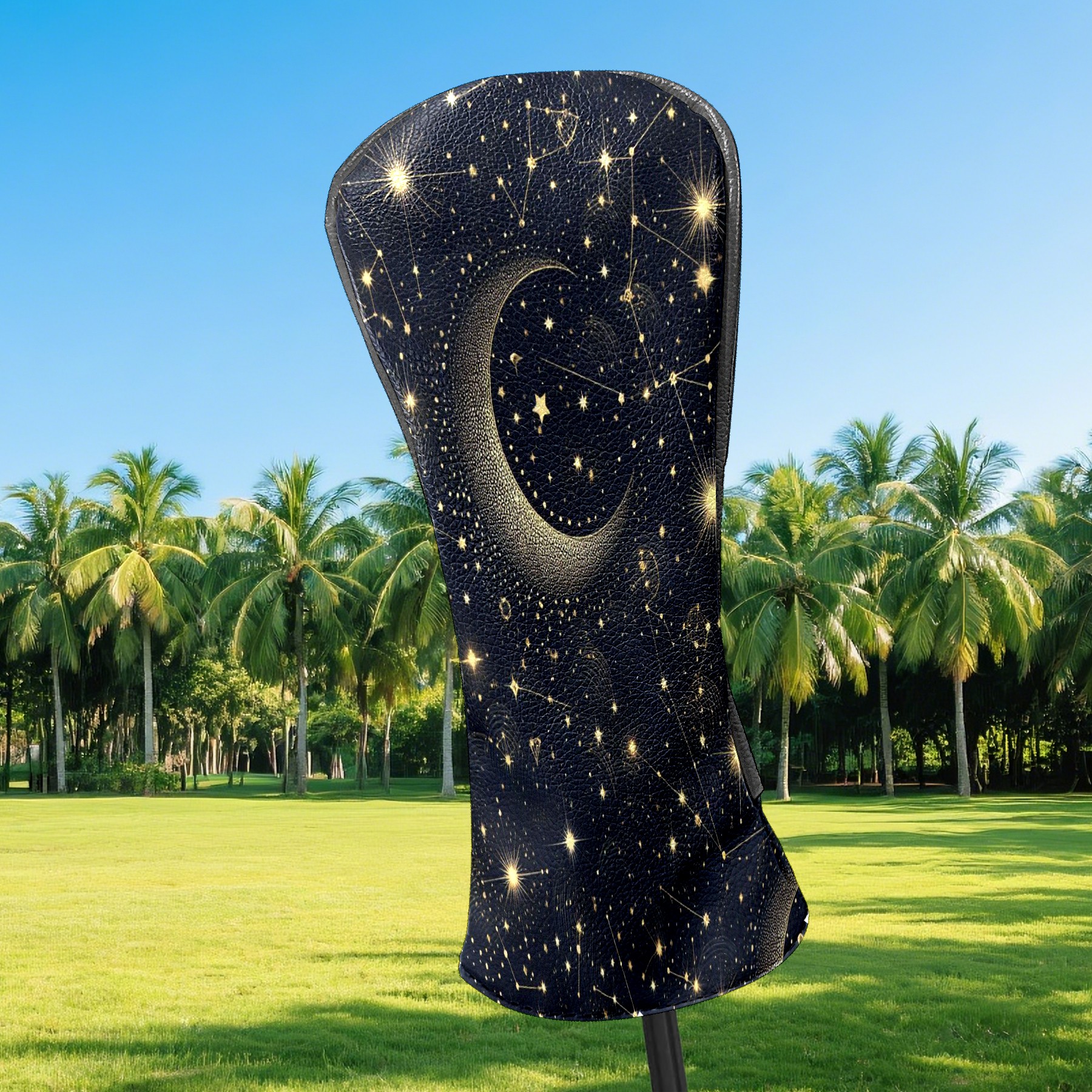 Golf Club Covers, Blue Starry Night Premium PU Leather Driver Hybrid Putter Head Covers with Velvet Lining, Waterproof Golf Gifts for Men Women