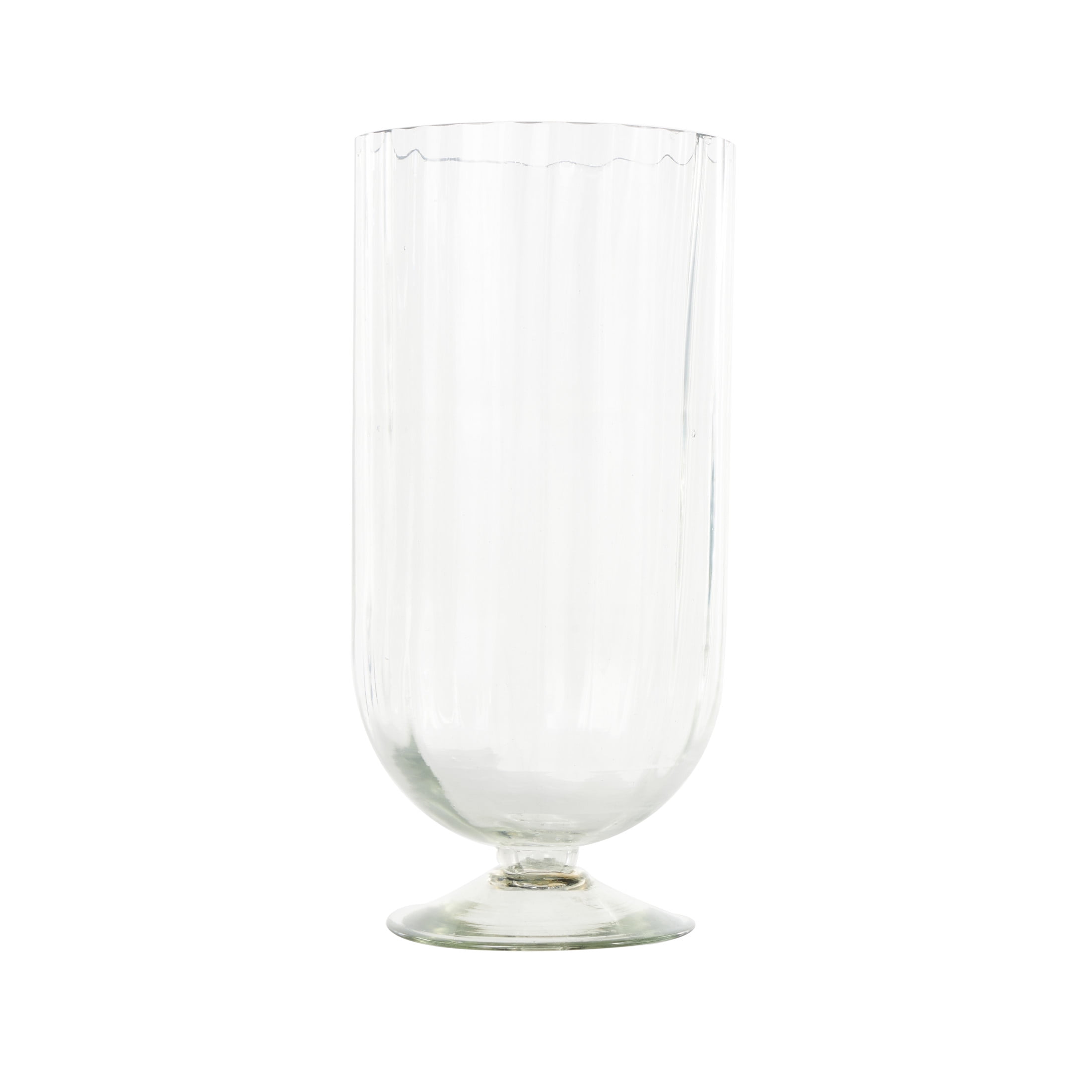 DecMode Glass Ribbed Fluted Hurricane Lamp with Elevated Base