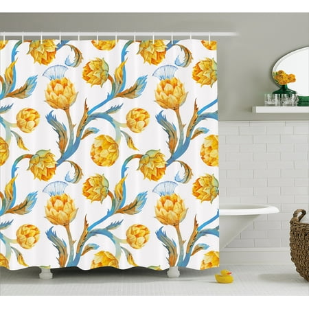 Artichoke Shower Curtain Botanical Bouquet With Vibrant Colors Artichoke Shower Curtain Botanical Bouquet With Vibrant Colors Design Watercolor Artwork Fabric Bathroom Set