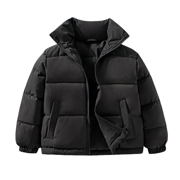 Atogsazn Toddler Girls Puffer Jacket Kids Casual Zip Up Long Sleeve Windbreaker Coat Winter Warm Tops Clothes Black 3-4 Years Fashion