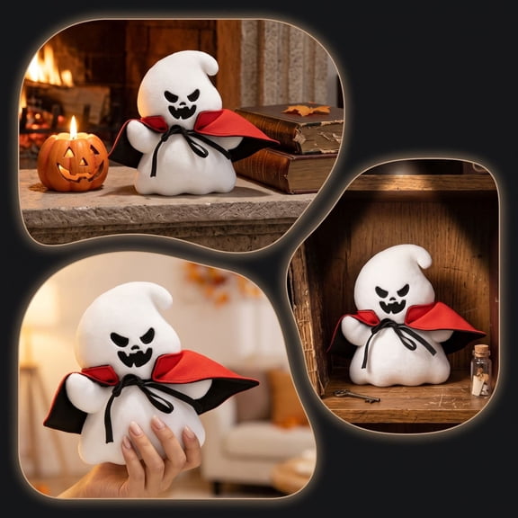 Aoznliie Halloween Plush Toy, Embroidered Ghost Soft Toy with Hanging Loop, 17.7 inch Cute Stuffed Toy for Party Gift, White