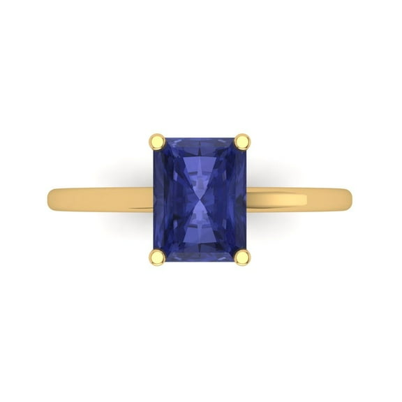 Solitaire Engagement Ring for Women - 2ct Simulated Tanzanite in 18K Yellow Gold Promise Ring