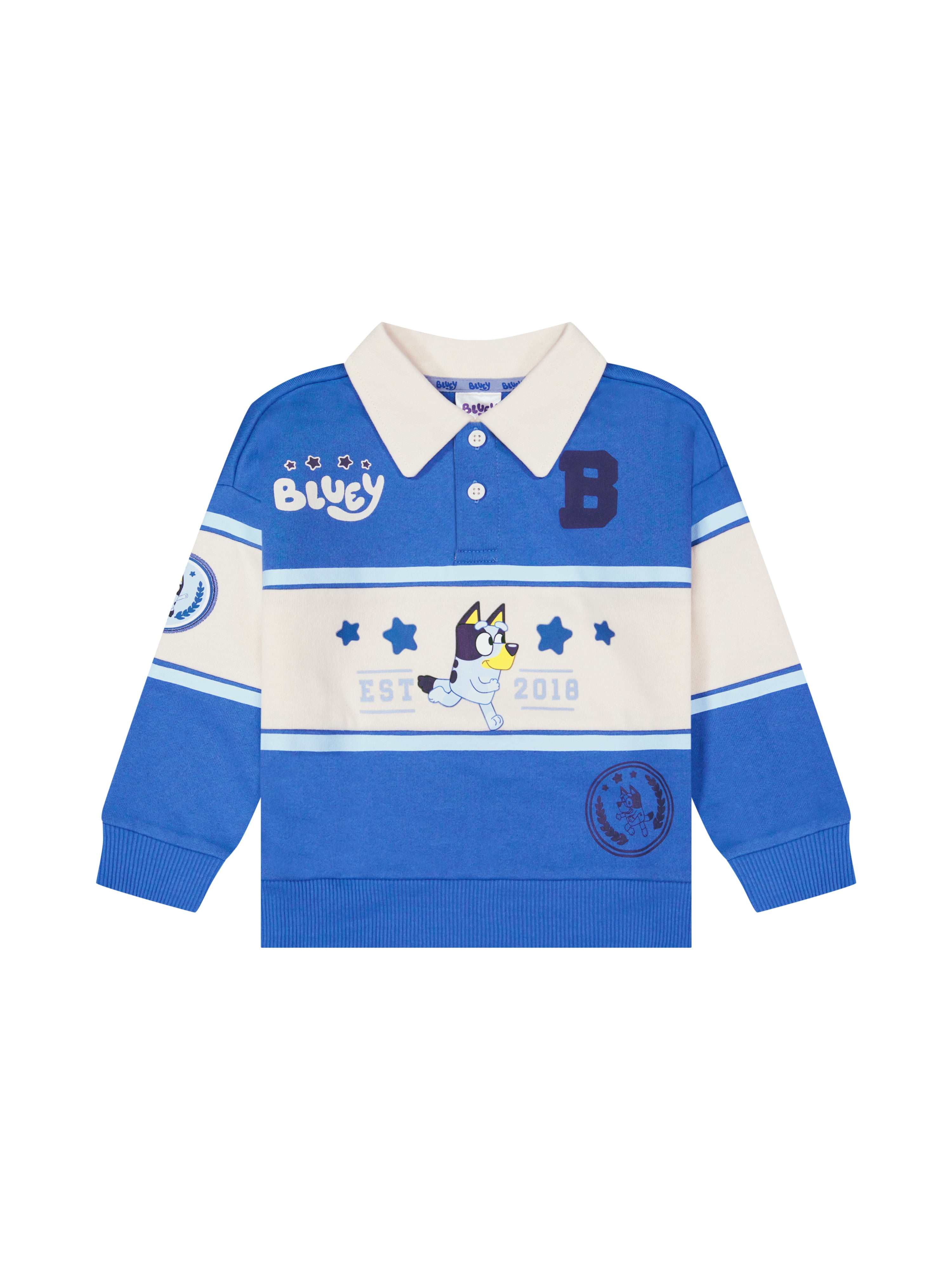 Bluey Toddler Boy Long Sleeve Rugby Shirt, Sizes 12M-5T