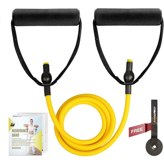 RitFit Single Resistance Exercise Band with Comfortable Handles（Yellow  1~5LB)