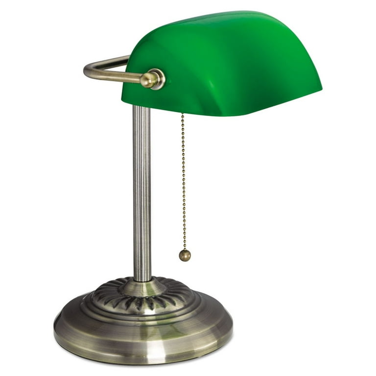 Alera Traditional Banker's Lamp, Green Glass Shade, 10.5w x 11d x 13h,  Antique Brass -ALELMP557AB 