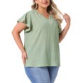 thumbnail image 4 of Agnes Orinda Women's Plus Size Tops Texture Notched V Neck Ruffle Sleeve Summer Casual  Tee Blouses 2X Green, 4 of 6