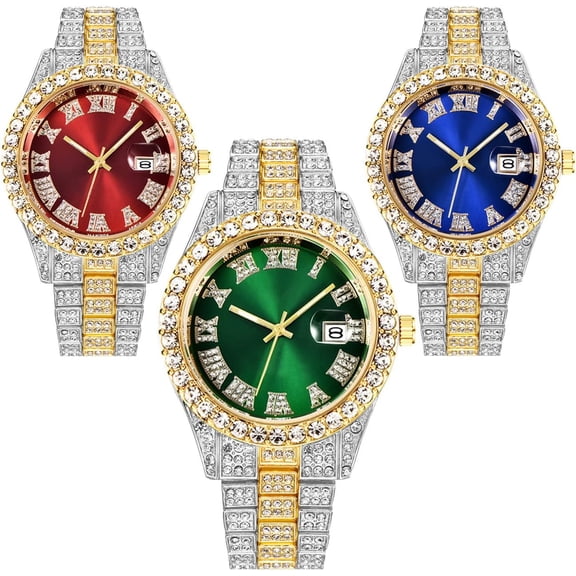 3 Pack Luxury Men Hop Watch with Roman Scale Calendar Wrist Watch Stainless Steel Watches