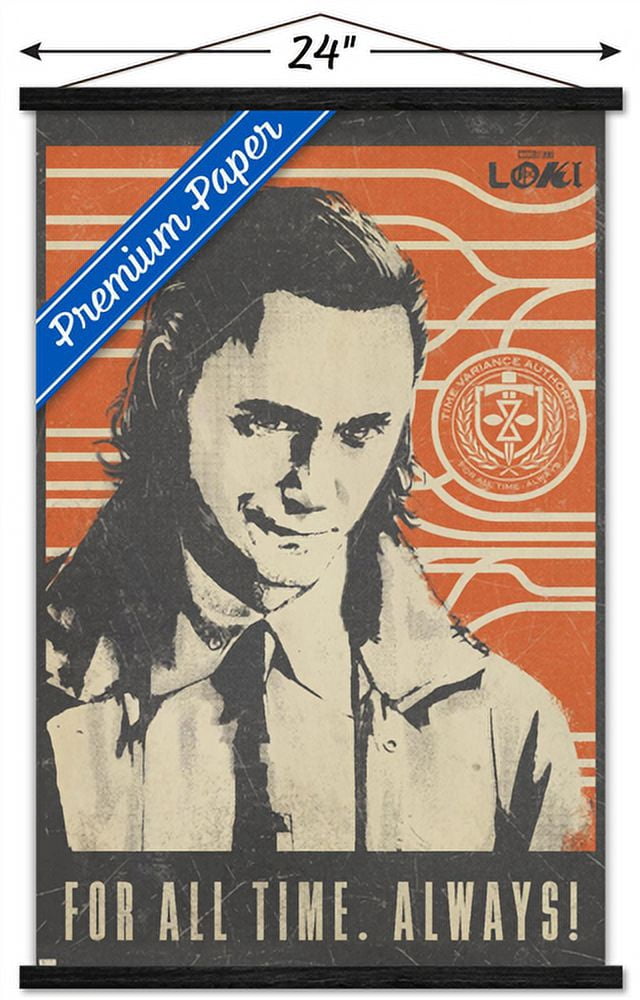 Marvel Loki - For All Time Wall Poster with Wooden Magnetic Frame, 22.375" x 34"
