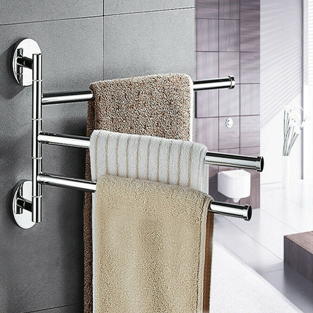 4 Tier Towel Bar Swivel Towel Rail Chrome Wall Mounted with Suction Cup UK 