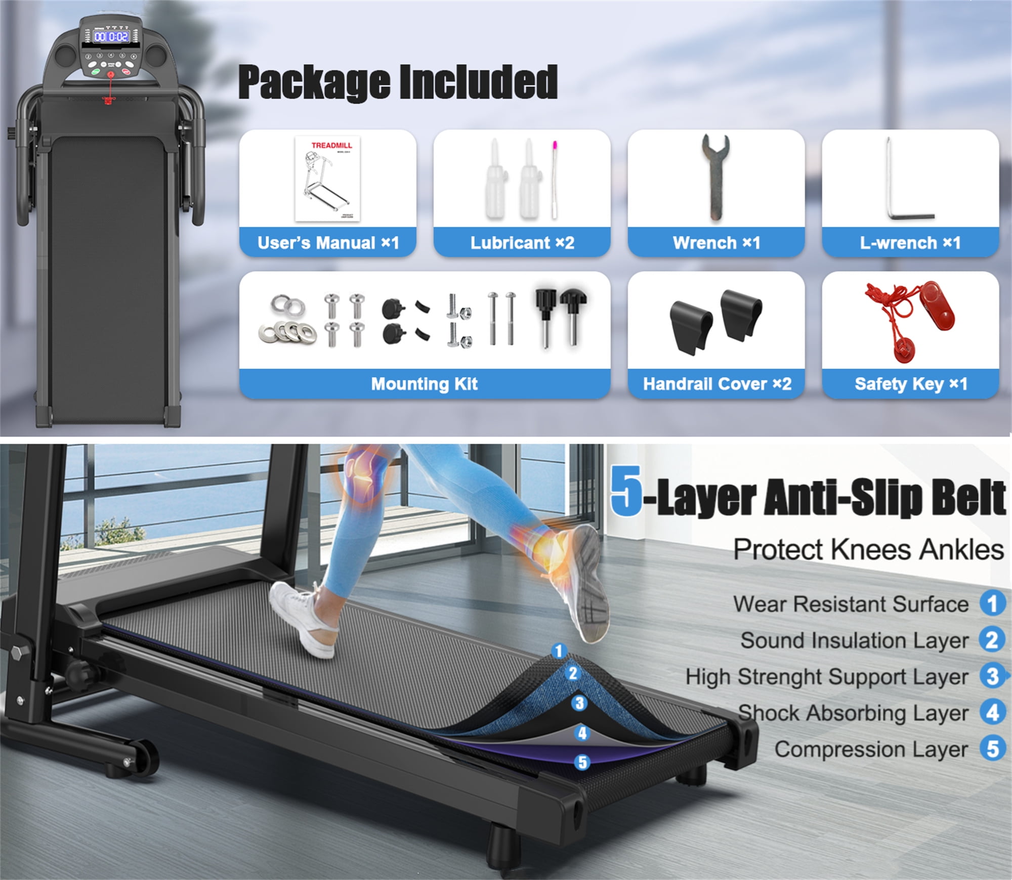 Aukfa Q30-5 Electric Treadmill with Incline 300 lb Capacity 7.5 mph Max Speed for Home Office