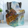 thumbnail image 4 of Mountain Soft Flannel Fleece Throw Blanket, Autumn Time Photo of Mountain Hill and Surroundings Forest Region Foggy Climate, Cozy Plush for Indoor and Outdoor Use, 50" x 60", Multicolor, by Ambesonne, 4 of 5