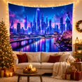 thumbnail image 3 of Blue and Magenta Neon City Across Reflective Water, Serene Digital Art for Cityscape Fans, Urban Wall Art, Housewarming Gift, Tapestry Wall Hanging for Bedroom and Studio, 3 of 7