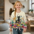 thumbnail image 4 of Xixirimido Black Cat Butterfly Colorful Daisy Printed Girls Long Sleeve Shirts Casual Crew Neck Tunic Tops Basic Tunic Blouses Fashion 3D Graphic Tees, Size 5-6, 4 of 7