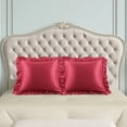 thumbnail image 2 of PiccoCasa 2Pcs Satin Pillowcase Pillowcases Ruffled Pillowcases Pillow Shams, Standard Burgundy, 2 of 7