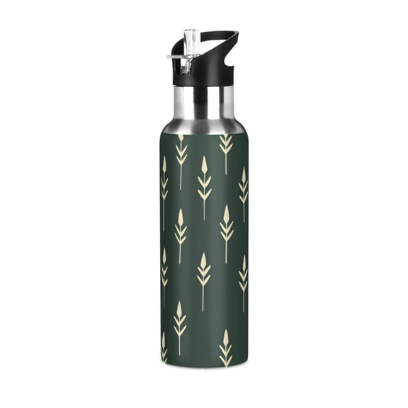 Yayeee 20oz Insulated Water Bottle Double Wall Stainless Steel with Flip Straw Lid, Dark Green Plants