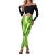 thumbnail image 2 of INSPIRE CHIC Pantalones metálicos holográficos brillantes de cintura alta para mujer XL verde brillante, 2 of 6