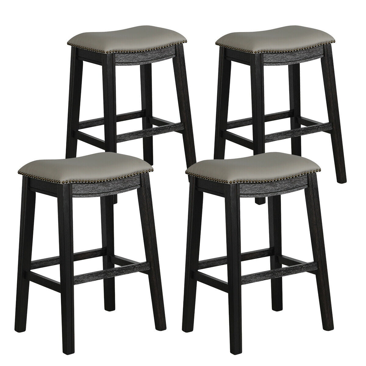 Top Black Set Of 4 Kitchen Counter, Counter Stool Leather And Wood