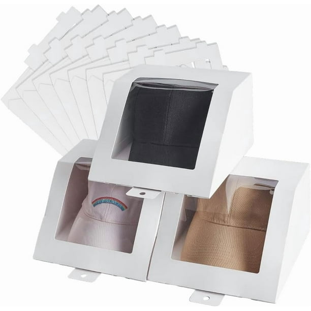Caja de almacenamiento para sombreros blancos (10 unidades), cajas de regalo plegables de cartón con ventana de PVC transparente, contenedor de almacenamiento de 7,8" x 7,8" x 4,7".