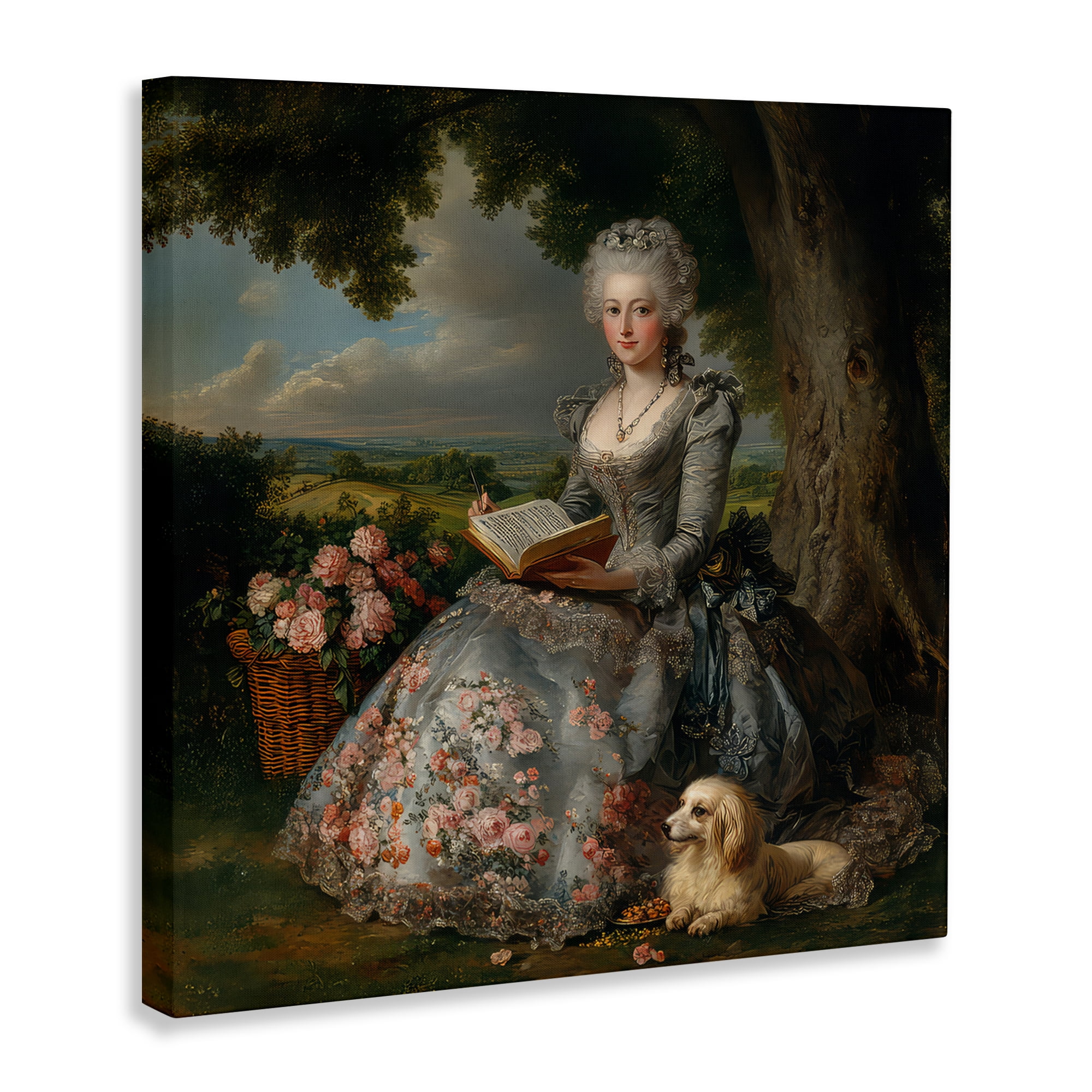 Stupell Industries Reading Rococo Lady with Dog Canvas Wall Art, design by The Wands Want