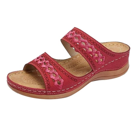 

VerPetridure Summer Sandals for Women 2023 Lightweight Soft Sole Large Size Retro Slope Heel Comfortable Women s Slippers