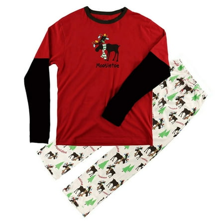 

Long Sleeve Casual Parent-child Suit Christmas Cartoon Printed Round Neck Sleepwear Red Home Suit Father