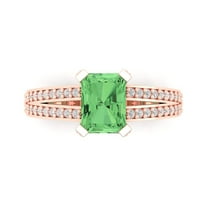 2.45 ct Emerald Cut Simulated Green Diamond Solitaire with Simulated Diamond Accents 18K Rose Gold Womens Engagement Ring
