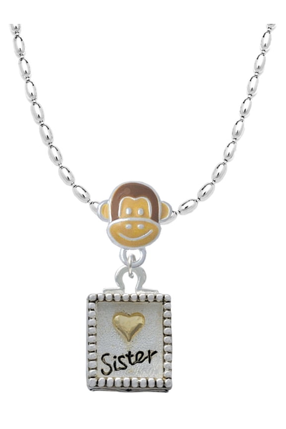 Shadow Box ''Sister'' with Goldtone Heart Mia Monkey Charm Necklace