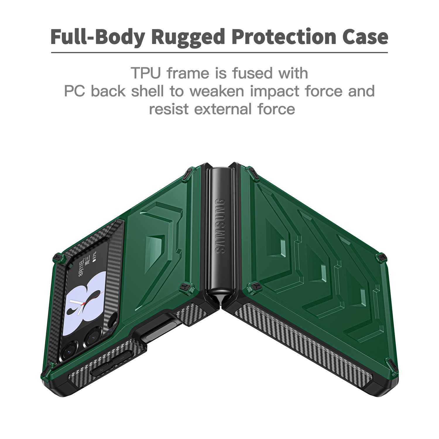 Nalacover for Samsung Galaxy Z Flip 3 Wireless Charging Case,Full-Body Protection Military Grade Heavy Duty Rugged Hard PC Armored Dual Layer Built-in Screen Protector Shockproof Cover.Armygreen