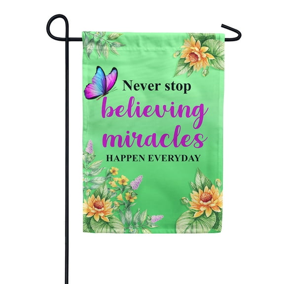 America Forever Believe In Miracles Garden Flag 12.5 x 18 inch Inspirational Positive Quote Double Sided Butterfly Yellow Floral Spring Summer Seasonal Yard Outdoor Decorative Motivational Flag