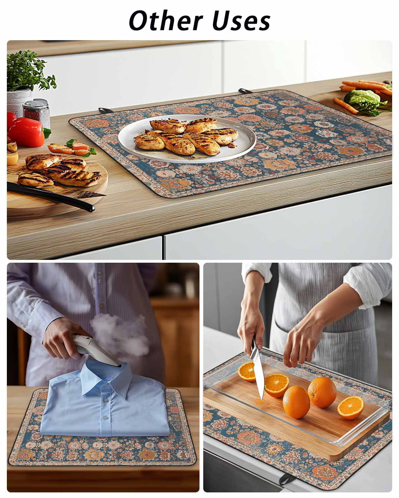 Stove Top Covers for Electric Stove, Blue Glass Stovetop Cover Protector, Ethnic Modern Geometric Abstract Art Induction Cooktop Protector Oven Mat for Kitchen Countertop 24"x21"