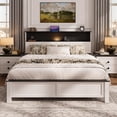 thumbnail image 2 of Queen Bed Frame with Storage Headboard and Charging Station, Bed Frame with LED Lights and USB Ports, Wooden Platform Bed Queen Size No Box Spring Needed, Black and White, 2 of 10