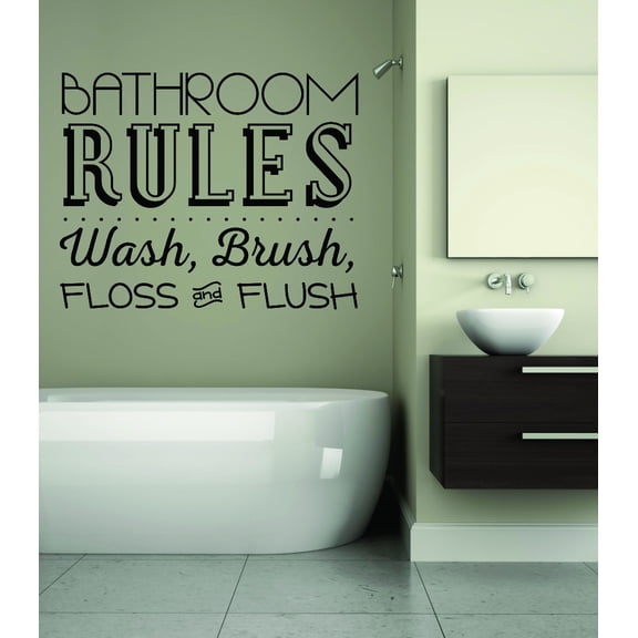 Custom Designs Bathroom Rules Wash, Brush, Floss And Flush Sign Quote 12x12"