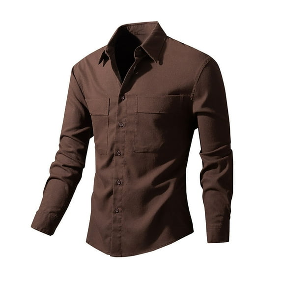 WREESH Men's Linen Button Down Shirts Long Sleeve with Pockets for a Casual and Comfortable Fit Coffee