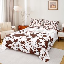 Manfei Brown Cow Print Bed Sheets, Cartoon Modern Fashion King Sheets, Teen Kids Adult Sheet Set, Breathable Home Decor, 4pcs