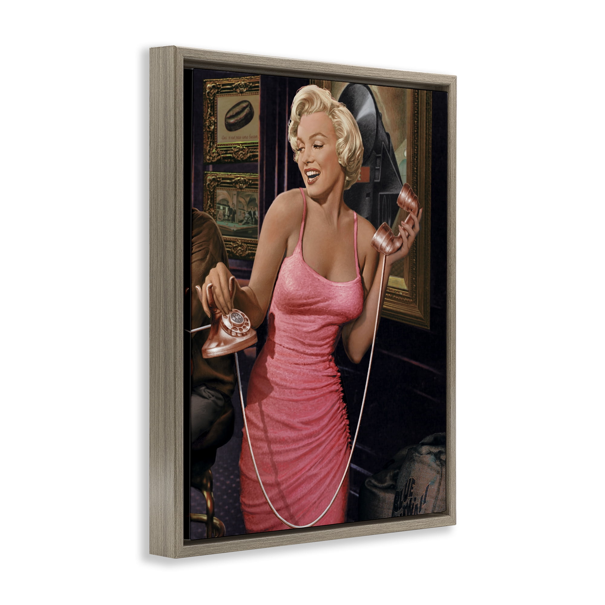 Stupell Industries Marilyn's Call Portrait Novelty Painting Brown Floater Framed Art Print Wall Art, 25 x 31