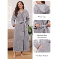 thumbnail image 3 of Long Hooded Robes for Women Luxurious Plush Bathrobes with Pockets & Waist Belt Full Length Bathrobe Winter Warm Sleepwear - L & Light Gray, 3 of 8