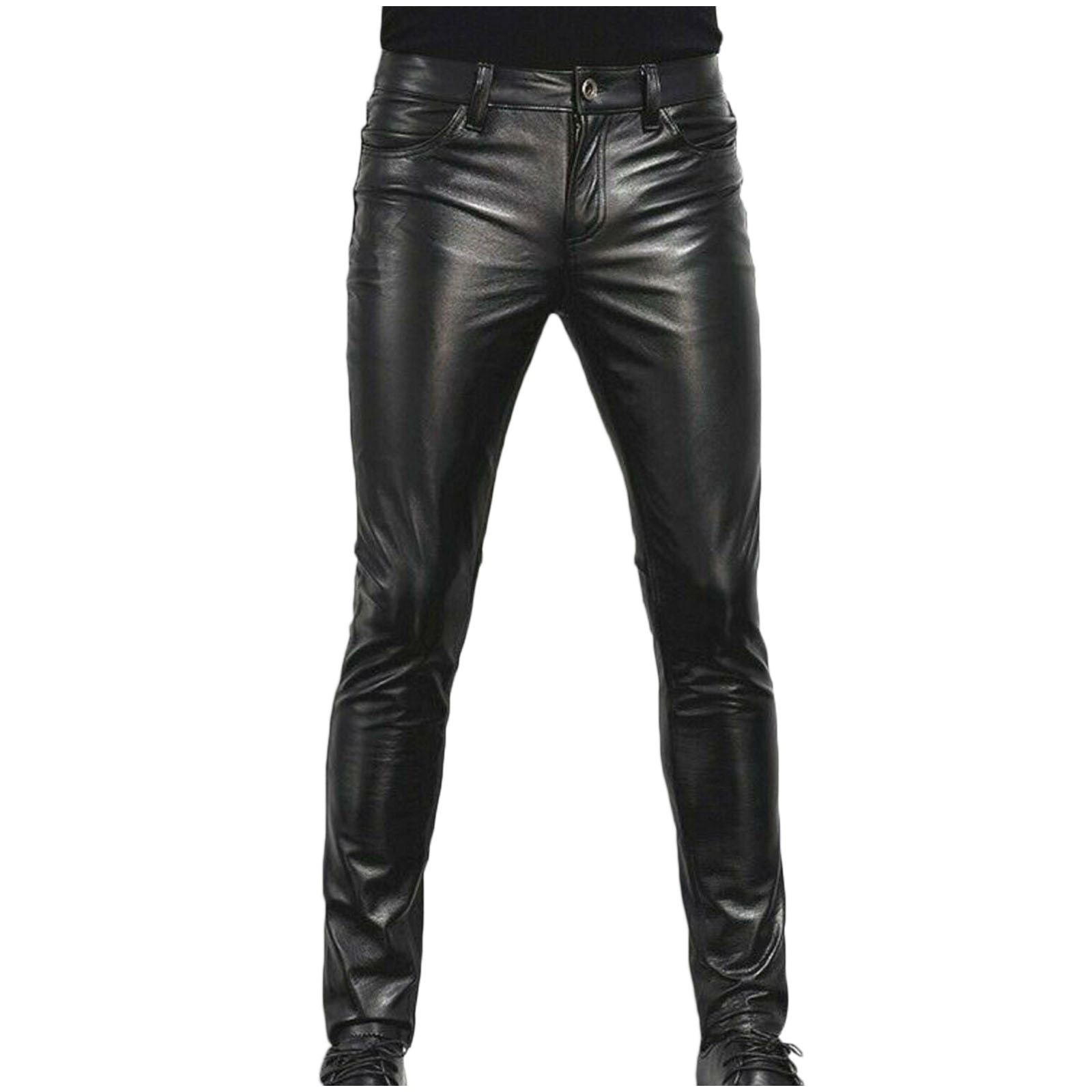 Men Faux Leather Motorcycle Pants Punk Retro Goth Slim FIit Casual Autumn Winter Long Leather Pants for Men Walmart.com