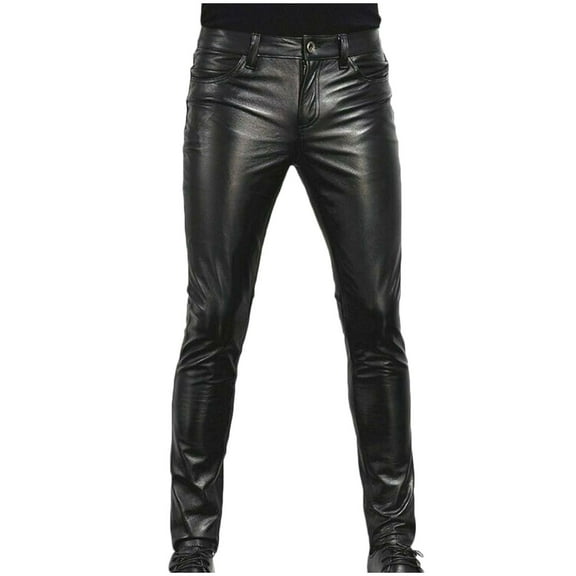 Giftesty Mens Cargo Pants Men's Punk Retro Gothic Slim Fit Casual Pants Solid Color Casual Leather Pants