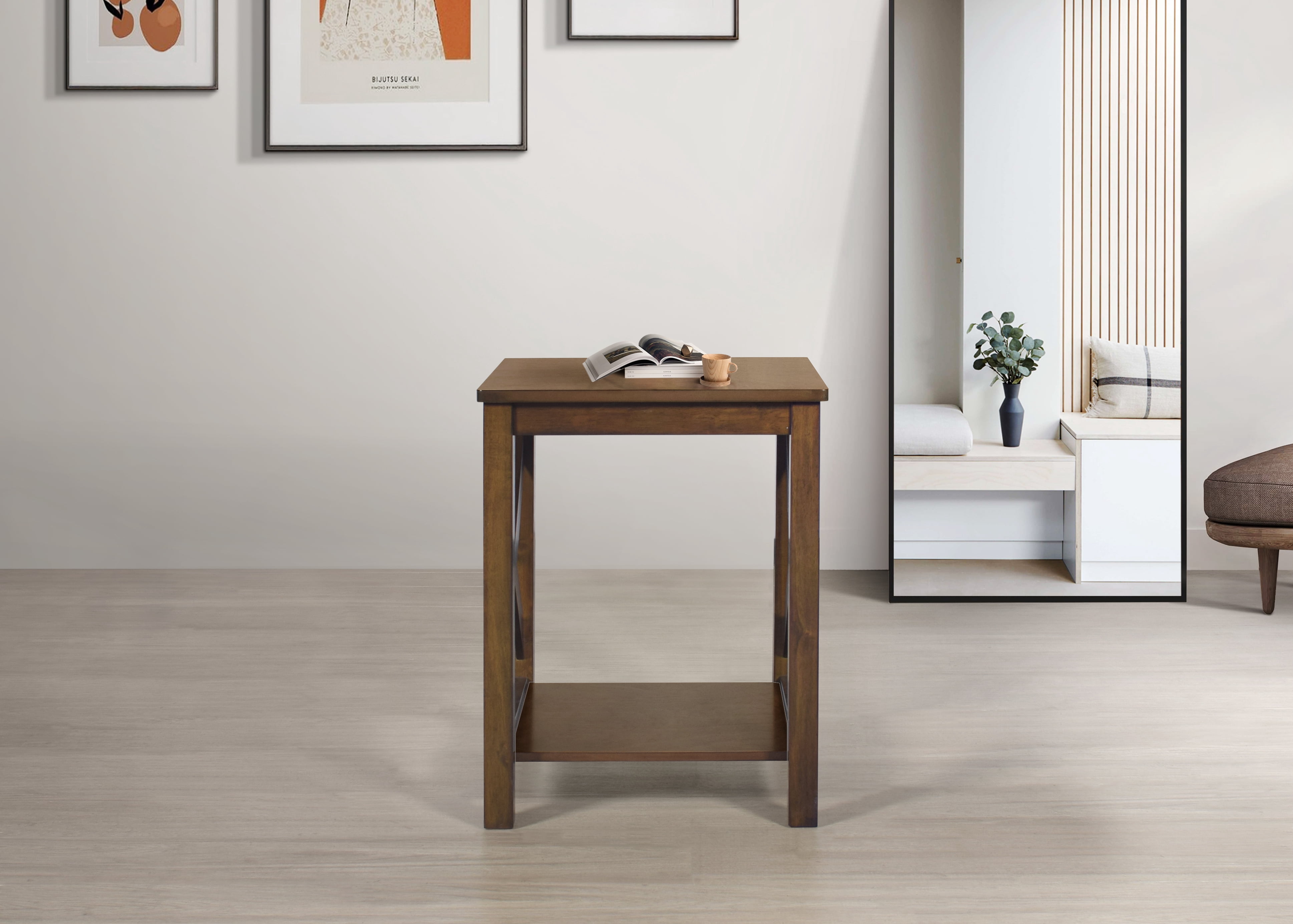 Home Design Novato 3-Piece Coffee Table Set with Rectangular Coffee Table and 2 Matching End Tables, X-Shaped Side Design with Open Shelf for Modern Living Room, Brown