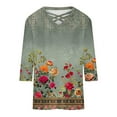 thumbnail image 4 of Oalirro Women Short Sleeve Tops Criss Cross V Neck Blouse Floral Summer Casual Tunic Shirts, 4 of 5