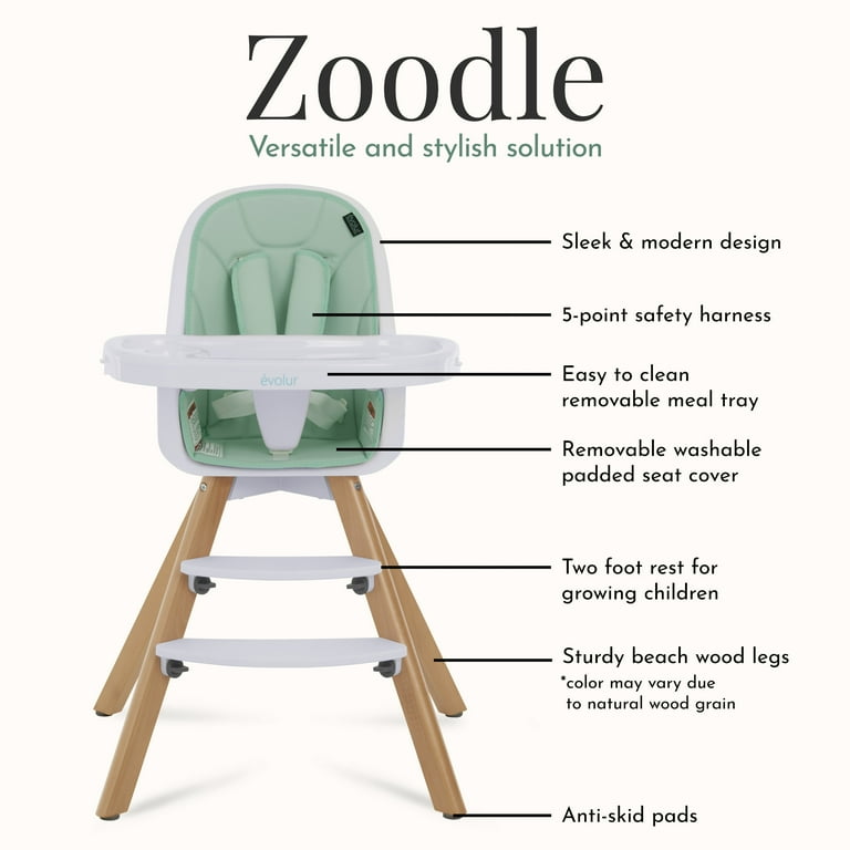 Evolur Zoodle 2-in-1 High Chair Booster Feeding Chair with Modern