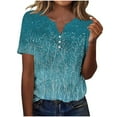 thumbnail image 2 of JTZGDY Western Shirts for Women Loose Fit Casual Vintage Floral Printed Summer 3/4 Smoked Cuff Sleeve Button V Neck Henley Tops Light Blue#01 XXXL, 2 of 8