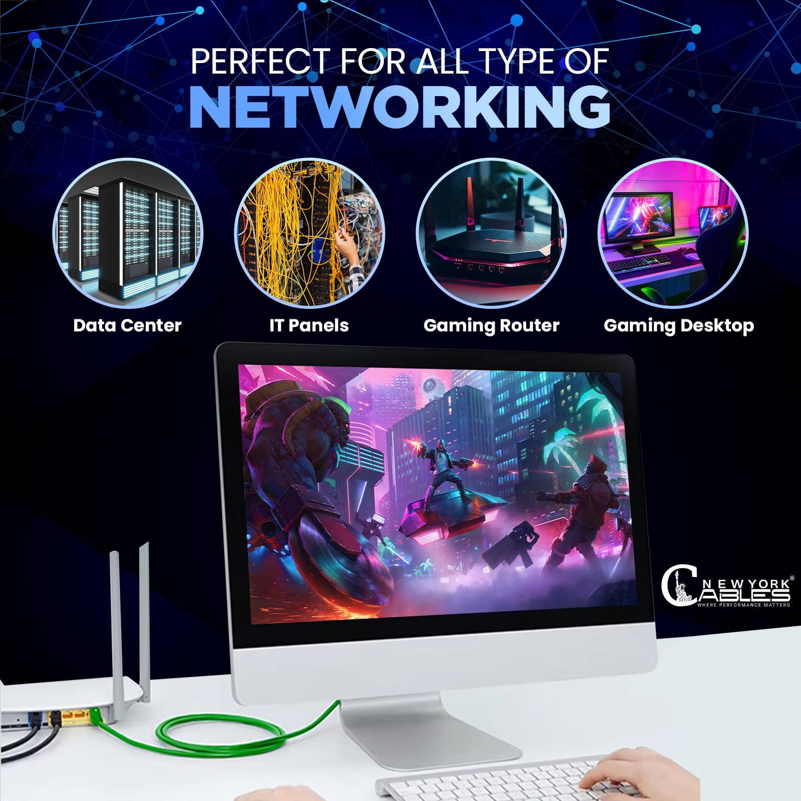 NewYork Cables 3ft Cat6 Ethernet Patch Internet Cable, 1-Pack, Snagless RJ45 Connector, Green