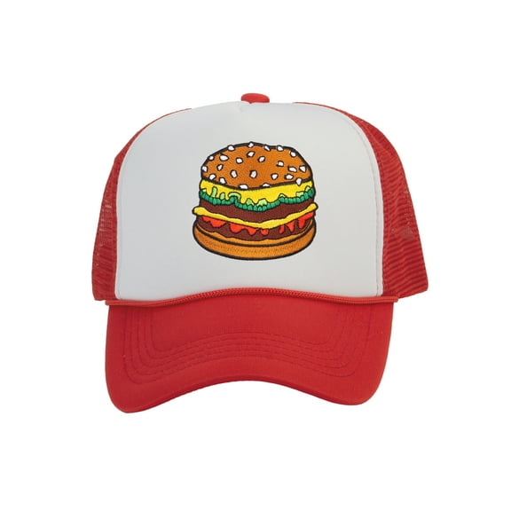 Top Headwear Hamburger Cheeseburger Trucker Hat - Men's Snapback Burger Food Cap White/Red