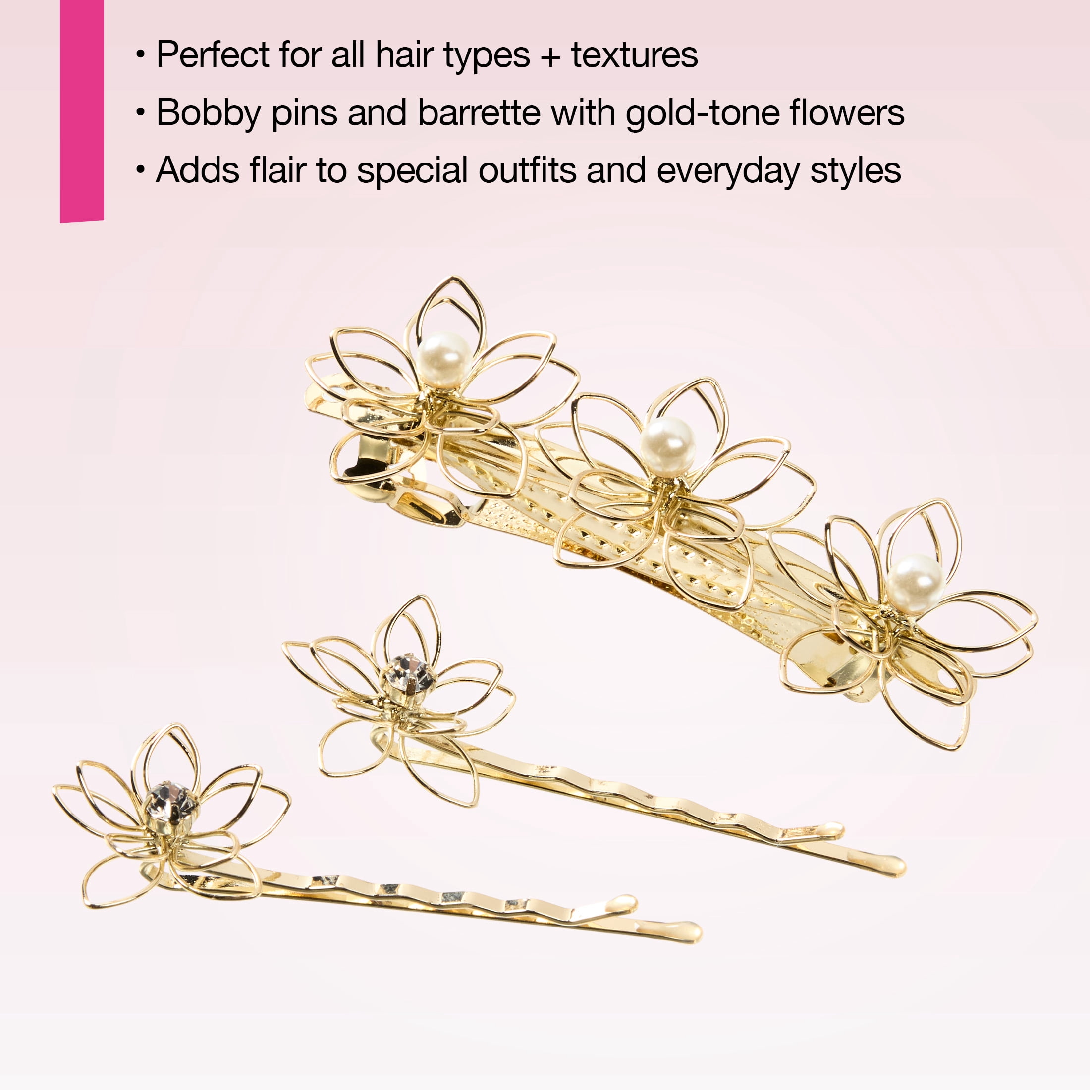 Scunci by Conair Flower Bobby Pins, Gold Tone, All Hair Types, 3 Count
